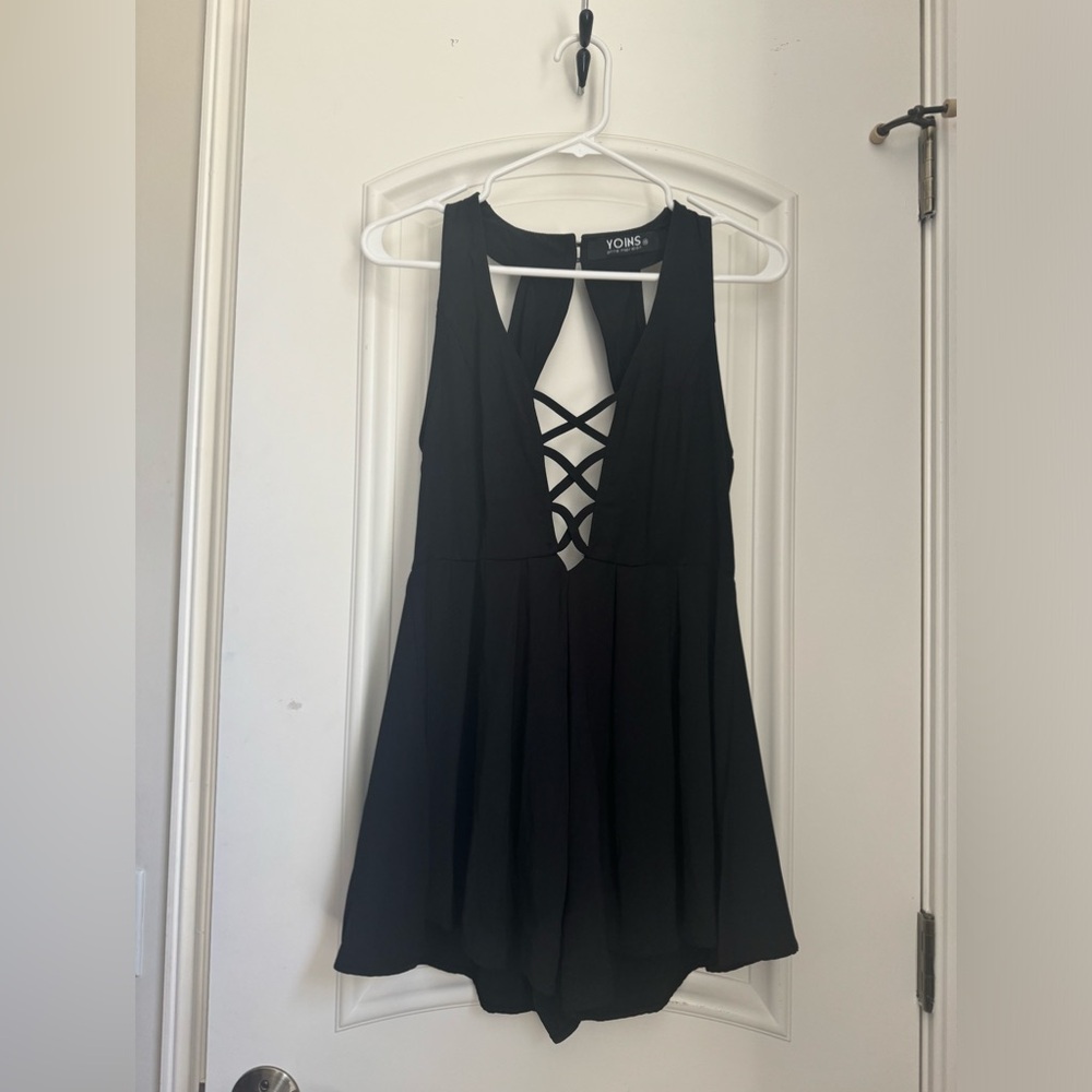 Black Romper with Criss Cross Neckline